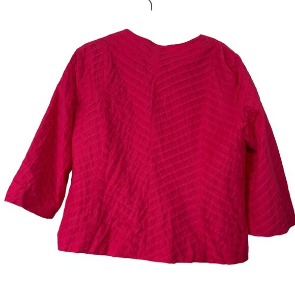 Chico's 100% Cotton Pleated Boxy 3/4 Sleeve Vibrant Pink Jacket Size 2 Large - Picture 8 of 12